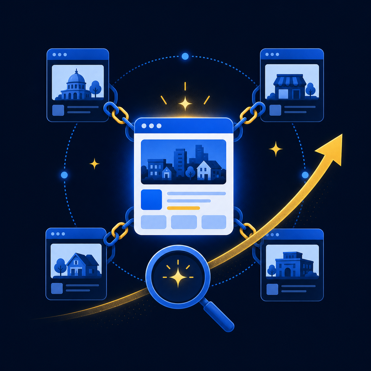 Vector graphic of trusted local website links improving search visibility